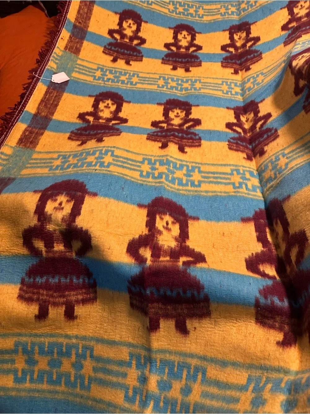 Vintage Peruvian Profitex Wool Blanket Folk Art Andean Figures